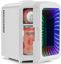 Antarctic Star Mini Fridge 4 Liter/6 Cans Portable Mini Compact Refrigerator with Gaming Light, for Bedroom,Car,Office and Dorm, Small Cooler for Cosmetics, Beverage and Food, White
