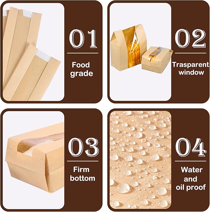 Large Paper Bread Bags for Homemade Sourdough-Bread Packaging Bag for Gifting, Label Seal Sticker Included Pack of 25(11.8x8.2x3.5 inch)