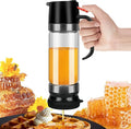 Honey Dispenser No Drip, 12 OZ Syrup Dispenser, Glass Honey Jar with Stand for Coffee, Tea, Pancake, Black