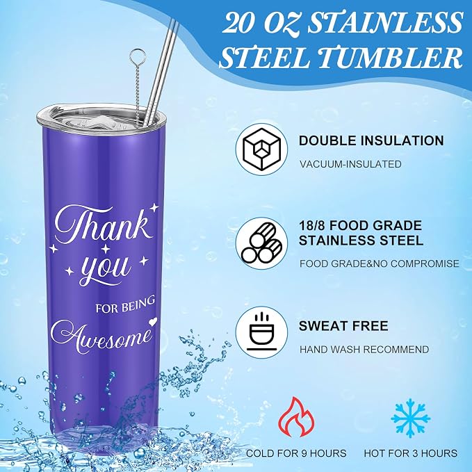 Ireer Employee Appreciation Gifts Thank You Teacher Gifts 20 oz Insulated Tumbler Keychain Pen Notepad(Vibrant Colors,8 Sets)