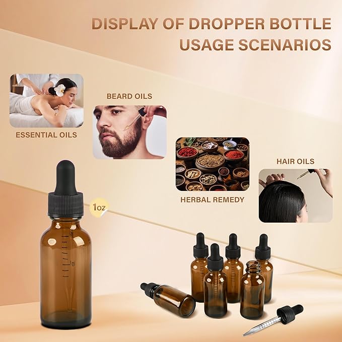 NOOEEISS 6 Pcs 1oz Amber Glass Eye Dropper Bottle, Tincture Bottles With Leak-Proof Design, Stronger Suction for All Kinds of Mixed Liquids