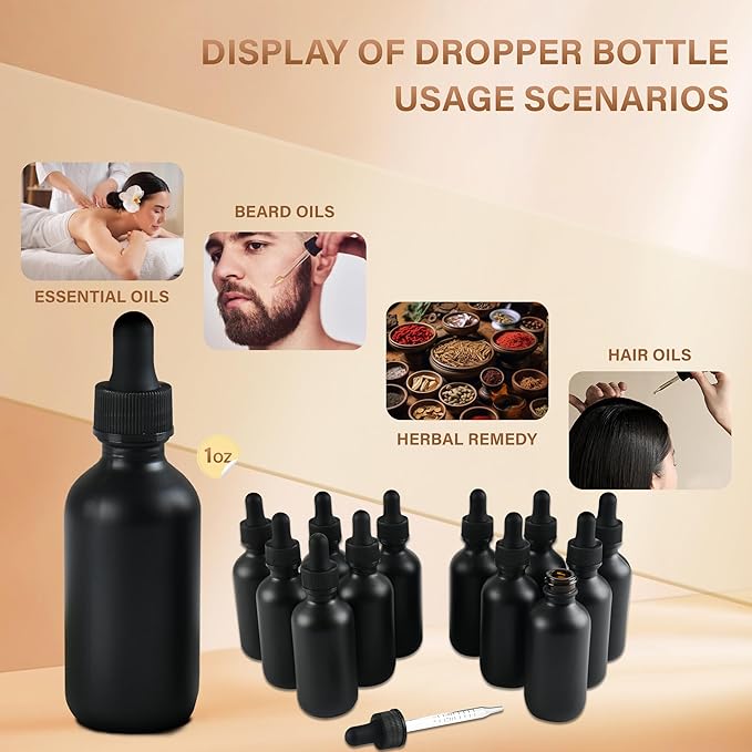 NOOEEISS 12 Pcs, 2oz Dropper Bottle, Black Glass Eye Dropper Bottle, Tincture Bottles with Dropper, Pretty Finish, Leak-Proof Design, Stronger Suction for All Kinds of Mixed Liquids