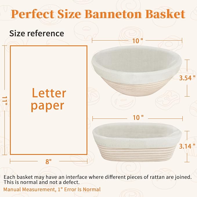 Aliggbent 40Pcs Sourdough Bread Baking Supplies, 10'' Round & Oval Banneton Bread Proofing Baskets with 24 oz Sourdough Starter Jar Kit, Digital Scale, Cutting Board, Knife, Bags & Bread Making Tools