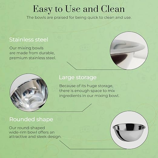 OCS Parts 8 Quart Mixing Bowl | 13.25-Inch Stainless Steel Professional Grade Flat Base Mixing Bowls for Home and Commercial Kitchens