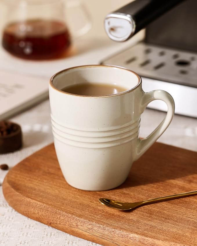 famiware Jupiter Coffee Mugs Set of 4, 13oz Coffee Mug, Microwave and Dishwasher Safe, Coffee Cups with Handle for Coffee, Tea, Cocoa, Milk, Vanilla White