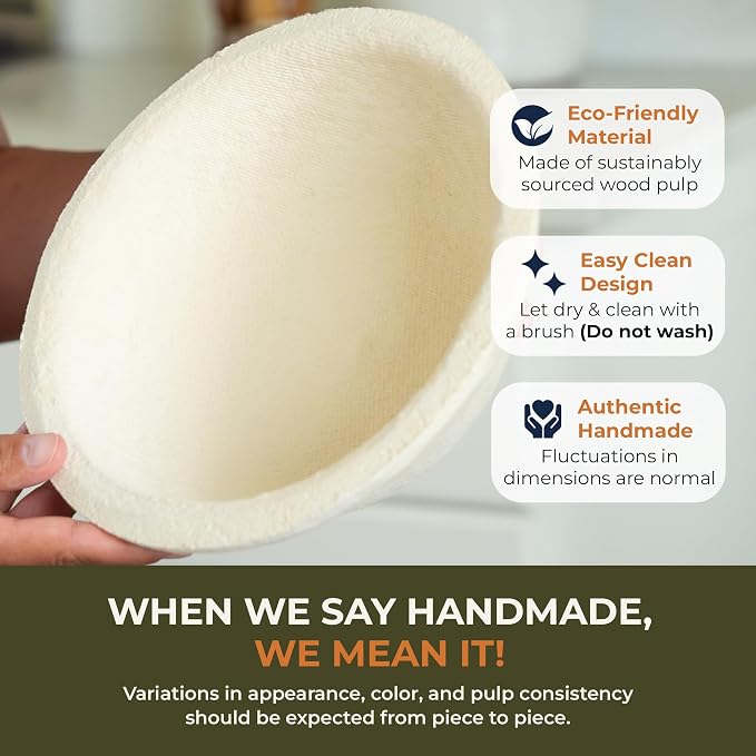 Bulka Small Round 8" 500g Plane Banneton Bread Proofing Basket Pressed Wood Pulp, Sourdough Proofing Basket - Non-Stick Brotform Sourdough Bread Baking Supplies, Made in Germany.