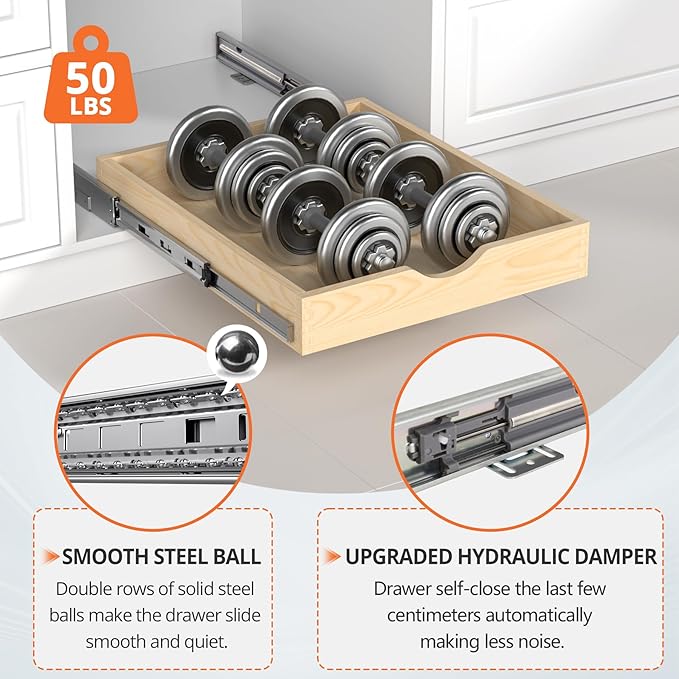 ZOINLIY 15''W X 21''D X 3''H Wooden Pull Out Drawer for Cabinet, Cabinet Organizer for Kitchen, Soft Close Slide Out Shelves, Heavy Duty, Fully Expandable - Bottom Mounting
