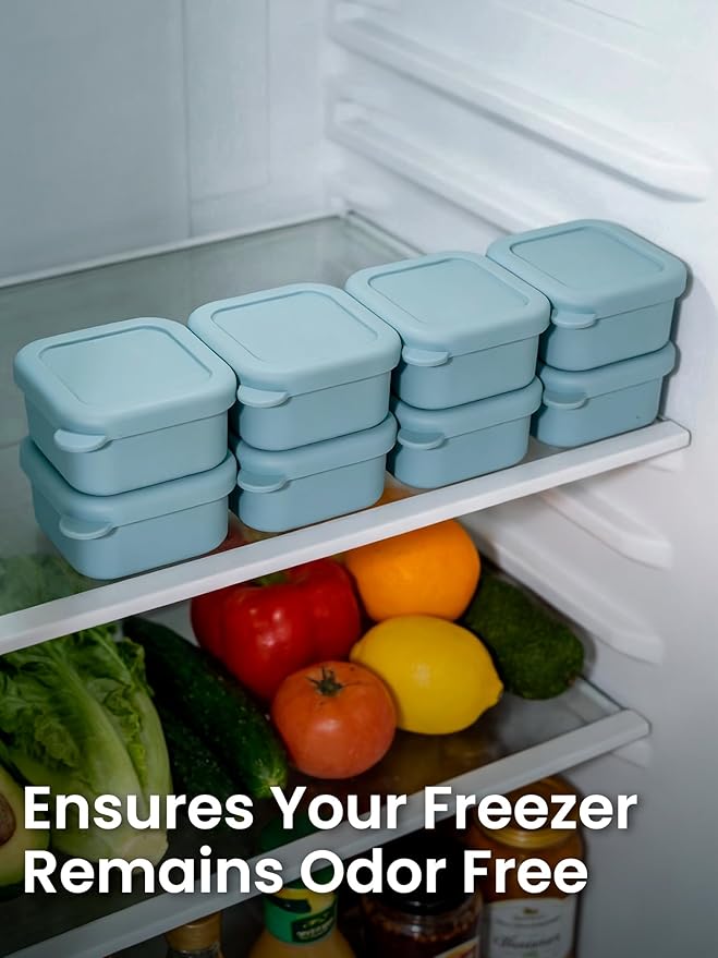 8PCS 1/2 Cup Silicone Freezer Molds with Lid, Silicone Freezer Trays for Meal Prep, 1.7 x 2.95 x 2.95 inch Small Portion Containers for Soup, Sauces, Stews, Snack (Slate Gray)
