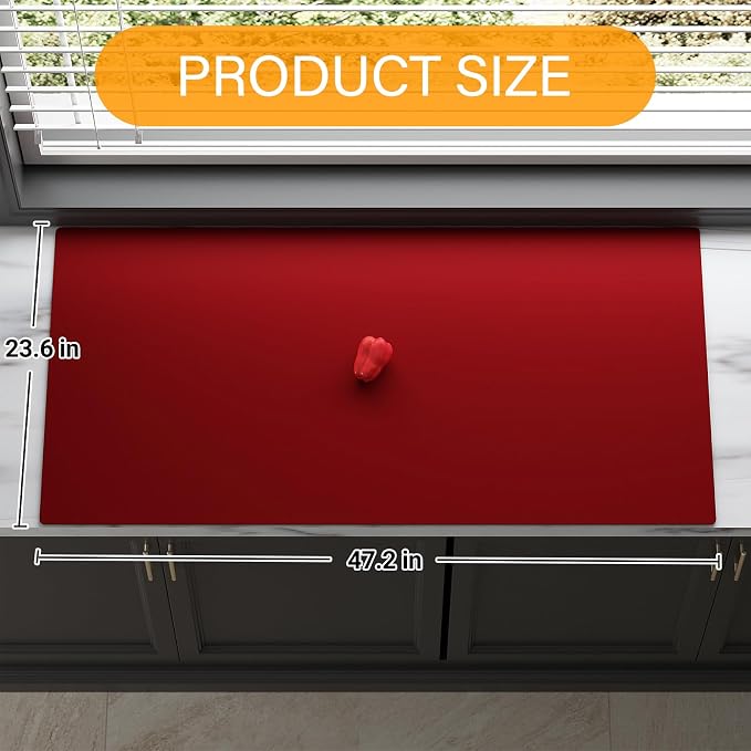 Quality Silicone Table Mat 47x24 Inch - High Heat Resistant (Lab Tested 482°F), Non-Slip Oil-Resistant Surface for Baking & DIY | Waterproof & Easy Clean (Red)