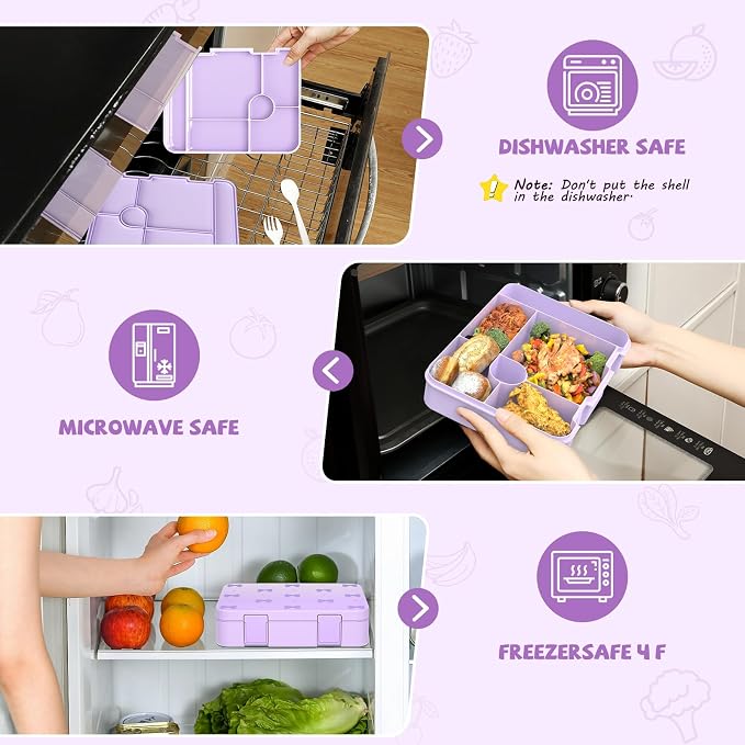 DIGOBAY Girls Backpack - Kids Bento Box Set with Insulated Lunch Bag, Cutlery and Pencil Case, 6 Leak-Proof Compartments, Removable Tray for Girls Teens School Picnic