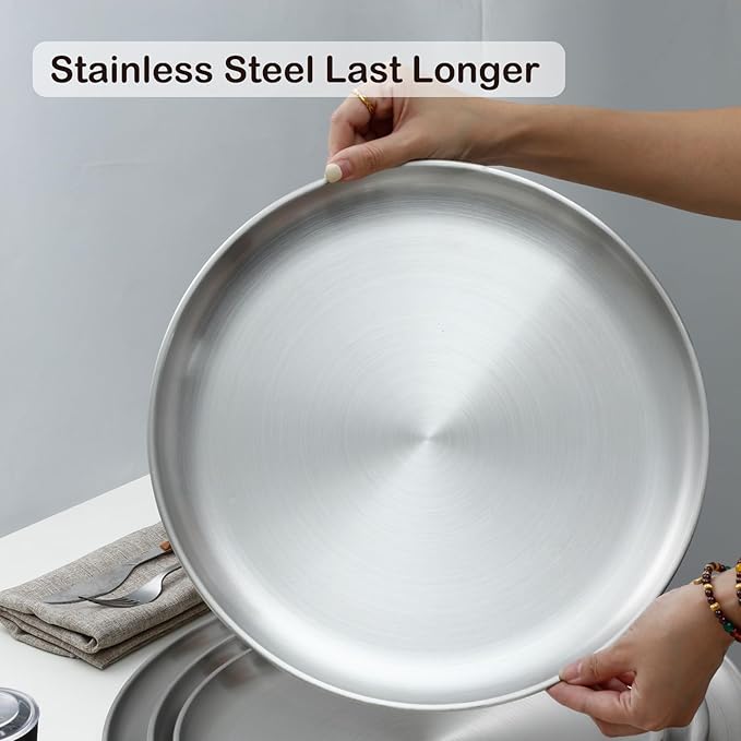 12 Inch Pizza Pan for Oven Stainless Steel Baking Sheet Round Plates for Cake Pie and Salad Pizza Steel Tray Oven Dishwasher Safe & Easy Clean(1 Pack)