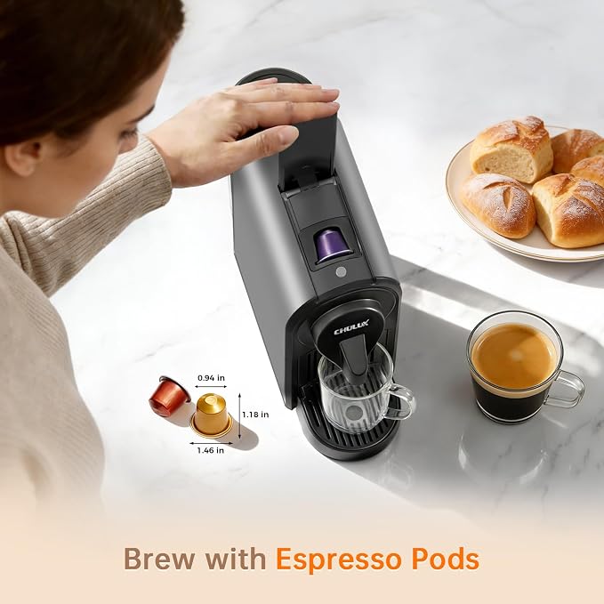 CHULUX Upgrade Bafè-Pro Espresso Coffee Maker for Nes Original Pods, Compact Espresso Machine for Small Space, 20 Bar Fast Extraction, Gray