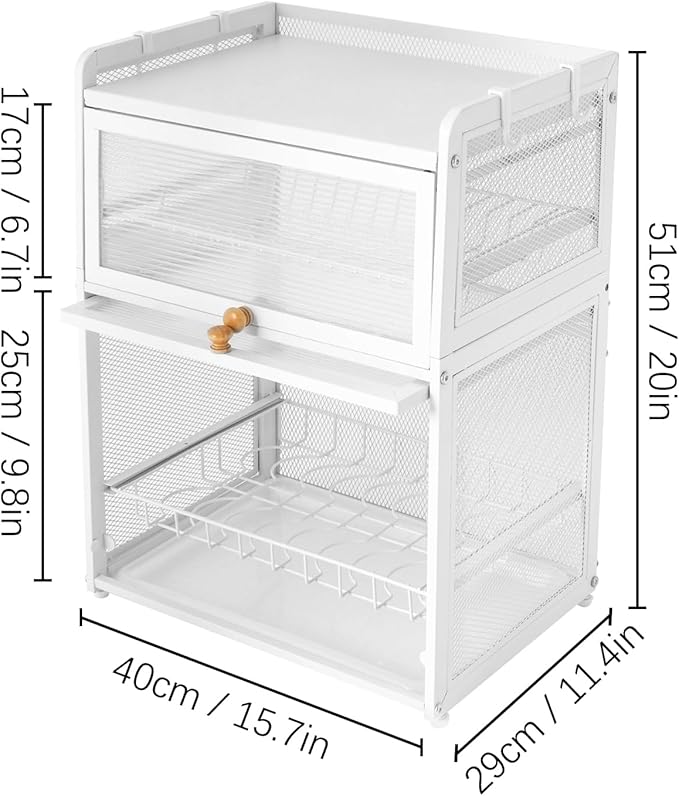 3 Tier Dish Drying Rack Modern House Ware Dish Organizer Cutlery Drainer with Lid Cover Detachable Drip Tray Storage Box Basket for Kitchen Organizing Storage Holder