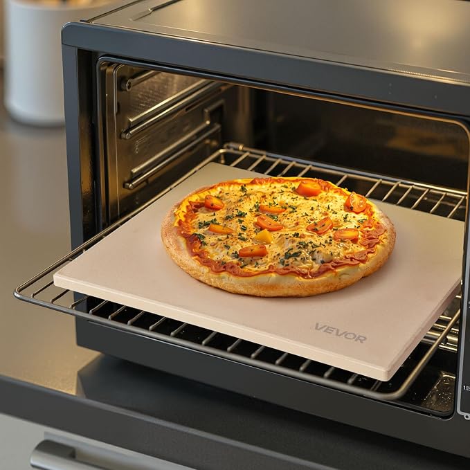 VEVOR Pizza Stone, 15 x 12 x 0.6 in Rectangular Cordierite Pizza Stone, Extra Large Baking Stone with Scraper, 1450℉ Heat-Resistant Bread Stone, for Kitchen Oven, Baking Bread & Pizzas, BBQ Grill