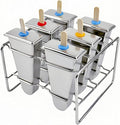 Stainless Steel Popsicle Molds, Set of 6 Ice Cream Maker, Ice Pop Molds With Holder, Metal Reusable Homemade Popsicle Molds with Sticks and Bags (Triangle Cup, No Slot)