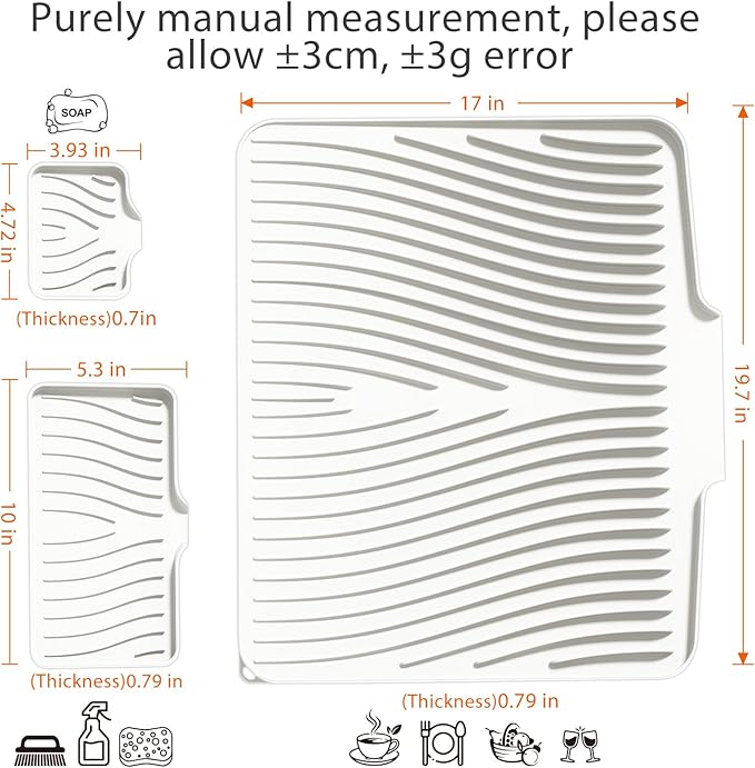 Silicone Dish Drying Mat for Kitchen Counter, Dish Drying Pad, Non-Slip Drain Pad with Built-in Drain, Heat Resistant Stone Drying Mat
