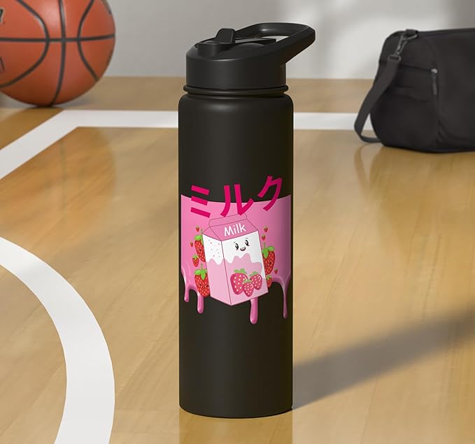 Retro 90s Japanese Kawaii Strawberry Milk Shake Carton Funny Stainless Steel Insulated Water Bottle