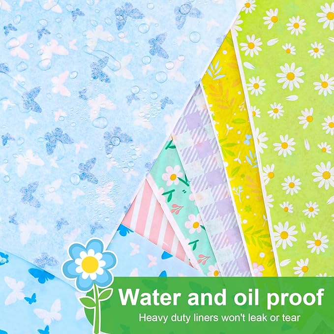 240Pcs Wax Paper Dry Waxed Deli Paper Sheets 12x12 inch Sandwich Wrap Paper Floral Parchment Sheets Basket Liner Food Paper Sheets for Carnival Mother's Day Home Kitchen Picnic Spring Summer Tea Party