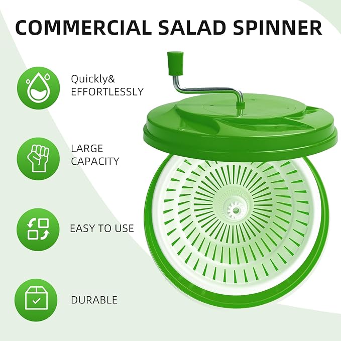 5 Gallon Commercial Salad Spinner and Dryer, Large Manual Vegetable Washer & Greens Dryer with Drain Tube, Heavy-Duty & FDA Listed for Restaurant, Home, Farm Use