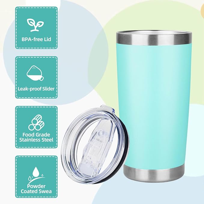 20oz Tumbler with Lid Stainless Steel Insulated Tumblers Travel Coffee Tumbler Bulk Double Wall Vacuum Insulated Water Cup Gifts for Christmas Women Men Her Him Home Office(Teal, 6pack)