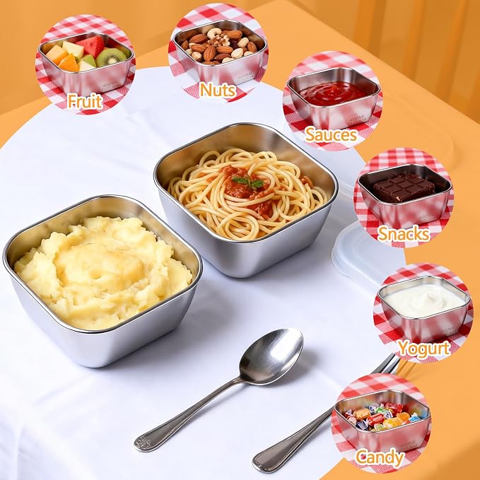 3 Pack 13.53 oz (400 ml) 304 Stainless Steel Snack Container – Leak-Proof, Grill & Oven Safe, Freezer & Dishwasher Safe, BPA-Free Silicone Lid, for Snacks, BBQ, Lunch, Camping, Baking