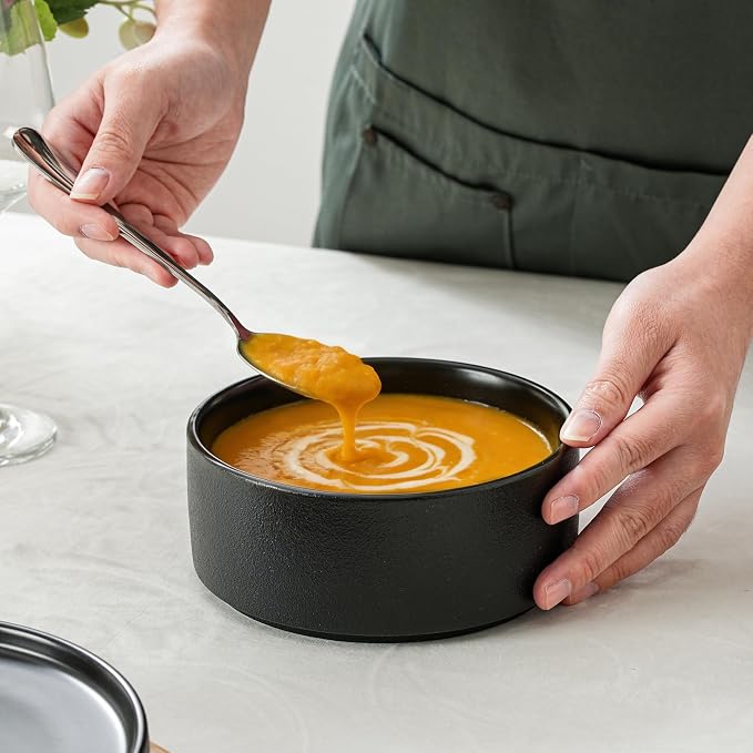 26 OZ Ceramic Cereal Bowls Set, 6 Inch, Set of 4, Modern Black | Dishwasher & Microwave Safe, Handcrafted, For Breakfast, Soups, Oatmeal, Ramen, Pho, Udon, Soba