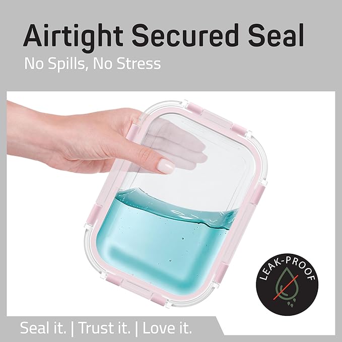 Emporio Kitchen Borosilicate Glass Food Storage Containers with Lids 24 Pieces, BPA-Free Stackable Lunch & Leftover Containers, Microwave, Freezer & Dishwasher Safe, 100% Airtight Leak-Proof, Pink
