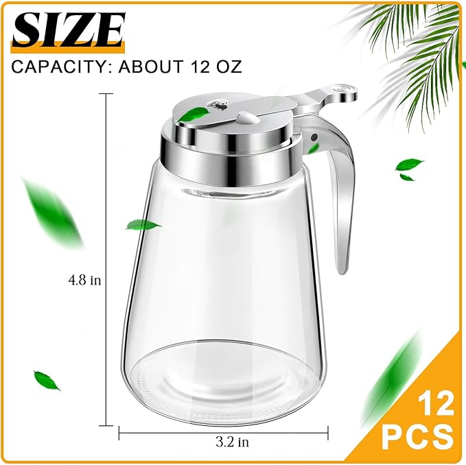 Zopeal Set of 12 Honey Maple Syrup Dispenser 12 oz Glass Bottle Syrup Pitcher Containers with Retracting Spout for Restaurants Sugar Coffee Milk Creamer Condiment, 3.2 x 4.8 Inches