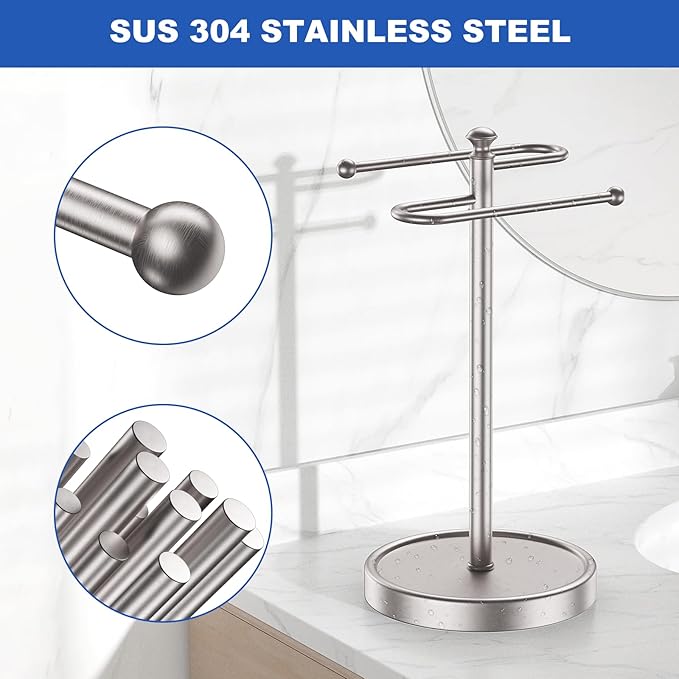 Hand Towel Holder, 304 Stainless Steel Heavy Duty S Shape Hand Towel Stand Free Standing Towel Bar for Bathroom Kitchen Countertop