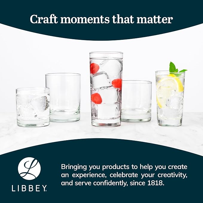 Libbey Endeavor Stacking Double Old Fashioned Glasses, 12 oz, Clear Drinking Glasses Set of 12, Modern Rocks Glass Set for Mixed Drinks and Spirits.