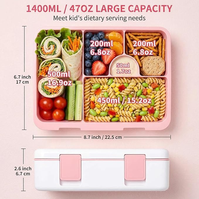 rockpapa Kids Lunch Box Set with 14oz Insulated Water Bottle & Lunch Bag, Leakproof 5.5 Cups Bento Box for School & Children, BPA-Free, Microwave Safe for Boys Girls (White Rainbow)