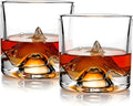 LIITON K2 Mountain Heavy Crystal Whiskey Glasses Gift Set of 2, Thick Freezable Bourbon Glass 1lb Each, Premium Whiskey Gifts for Men, Frozen Crystal Chills Cocktails, 10 oz