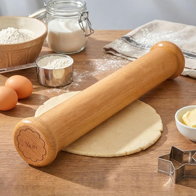 Chengu Wooden Cookie Rolling Pin 1/4-in. Fixed Depth Rolling Pins for Baking Hardwood Dough Roller Cake Supplies for Mothers Day Cookie Cutters Pie Chapati Fondant Gifts Holiday Party Wedding