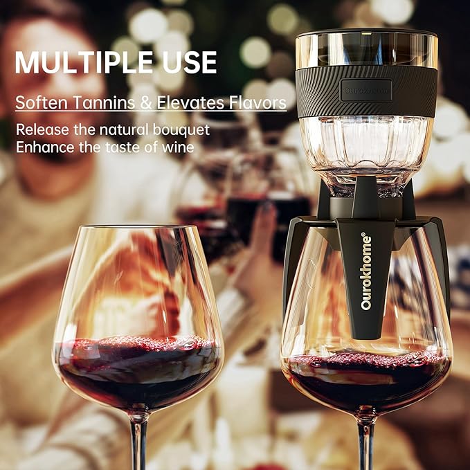 Ourokhome Wine Aerator Pourer - Decanter Spout, Premium Decanter for Red Wine，Designed for All Glasses, Improve Flavor, Enhance Bouquet Aerating Pourer (Black)