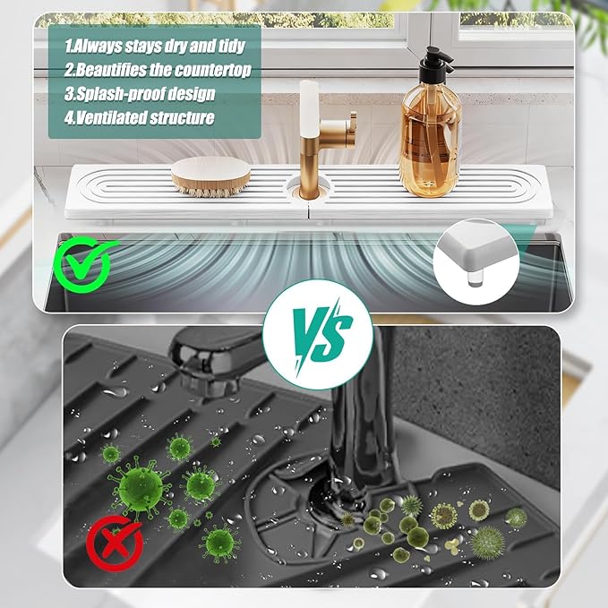 Stone Faucet Mat - Prevent Moisture & Quick Dry, Diatomite Stone Drying (Includes Silicone Feet), for Kitchen and Bathroom Faucets (1 PCS Diatomite Stone Drying Mat)