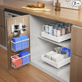 Mustorn 2 Pack Pull Out Cabinet Organizer, Expandable Depth(16.5"-21.8) Slide Out Drawer & 4 Pack Tupperware and Tumbler Lid Organizer for Cabinet, Adhesive Cabinet Door Organizer(White)