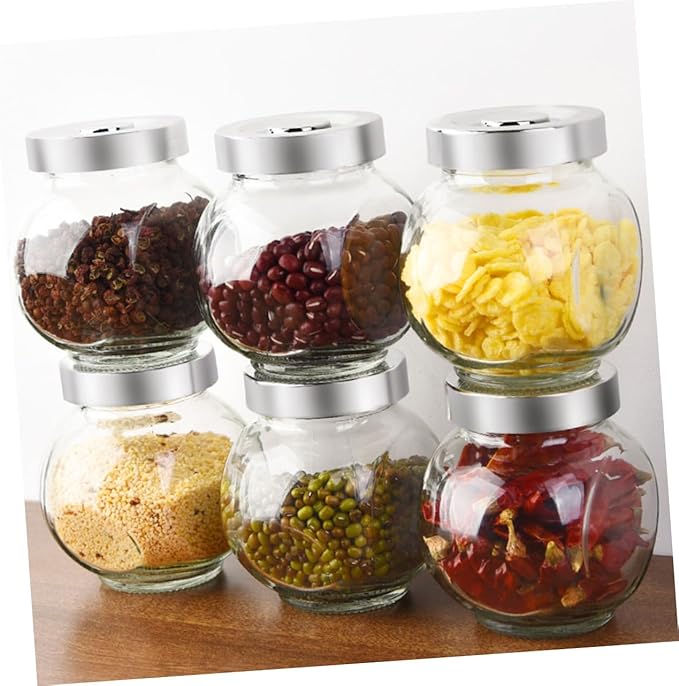 PRETYZOOM Round Glass Sealed Jar Airtight Kitchen Storage Container 8-Piece Set for Dry Fruits and Snacks Sealed for Meal Prep and Organization