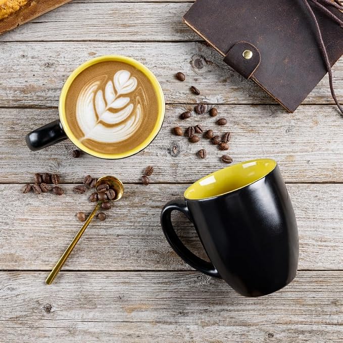 GBhome 16oz Coffee Mugs Set of 6, Large Ceramic Coffee Mugs for Man, Woman, Dad, Mom, Modern Coffee Mugs Set with handle for Tea/Latte/Cappuccino/Milk/Cocoa. Dishwasher&Microwave Safe,Yellow