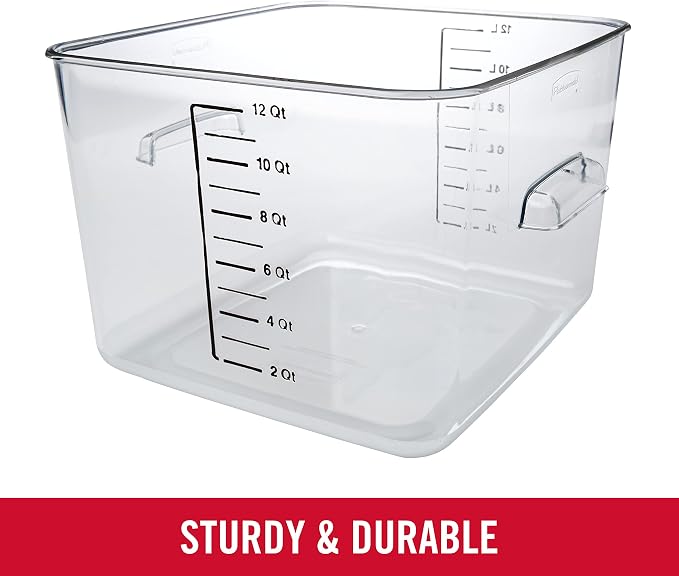 Rubbermaid Commercial Products Space Saving Square Food Storage Container 12 Quart Clear for Kitchen/Sous Vide/Meal Prep,(Pack of 6)