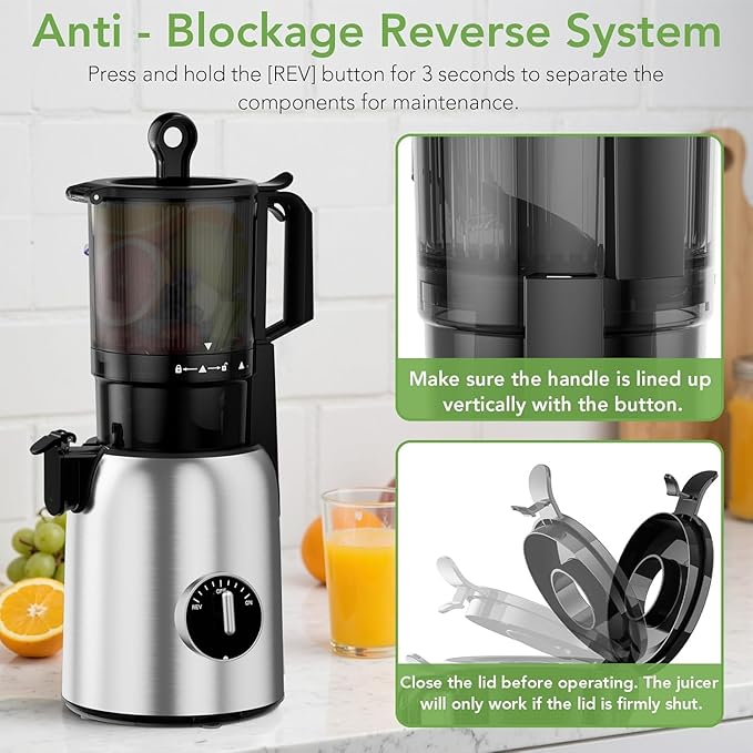 Electactic Cold Press Juicer 5.4 Inch Wide Mouth, Self Feeding Juicer Machines For Whole Fruits & Vegetables, Slow Masticating Juice Extractor High Yield Juice Makers