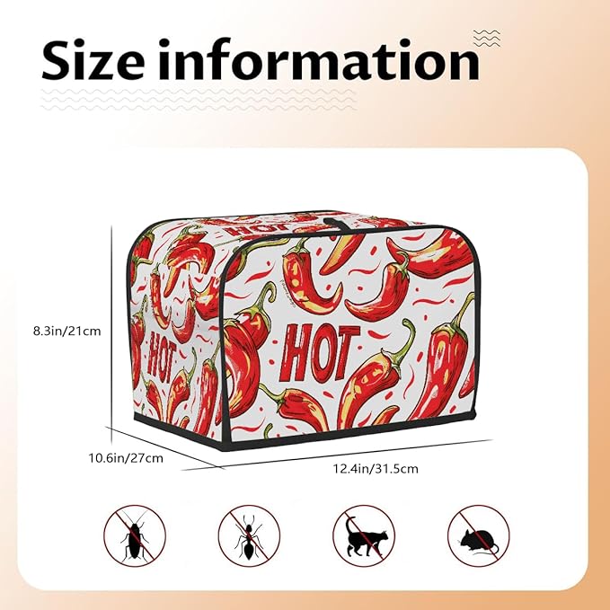 Red Chili Pepper Toaster Cover 4 Slice Dust and Fingerprint Protection Toaster Bread Maker Covers Washable Kitchen Small Appliance Covers for Kitchen Accessories Decor Bakeware Women Gift