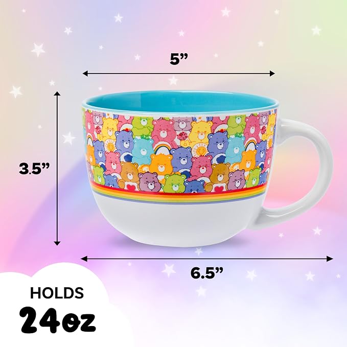 Silver Buffalo Care Bears Ceramic Soup Mug, All Over Print, 24oz | Tenderheart Bear, Cheer Bear, Funshine Bear and friends, oversized handle, generous capacity, colorful design