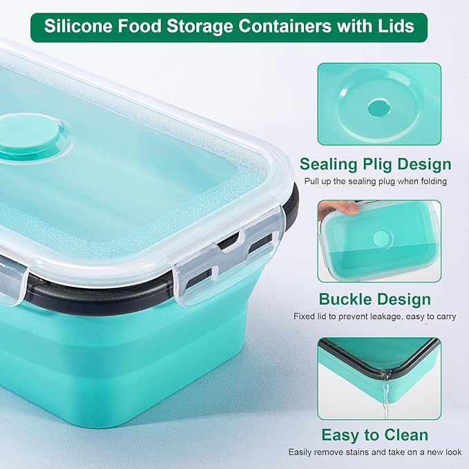 Sudaya 4 Pack Collapsible Food Storage Containers With Lids, Collapsible Storage Containers Sets Silicone Collapsible Bowls For Camping, RV Accessories, Travel Trailer Must
