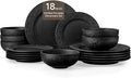 KINGSTONE Dinnerware Sets, 18-Piece Premium Porcelain dishes set, Matte Marble Pattern Plates and Bowls Sets for 6, Place Setting with Dinner Plate, Salad Plate, Pasta Bowl (Black)