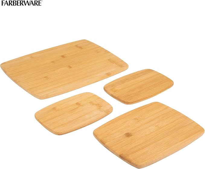 Farberware 4-Piece Bamboo Cutting Board Set - Reversible Boards for Meal Prep, Charcuterie, Cheese and Entertaining, Natural Bamboo Kitchen Essential