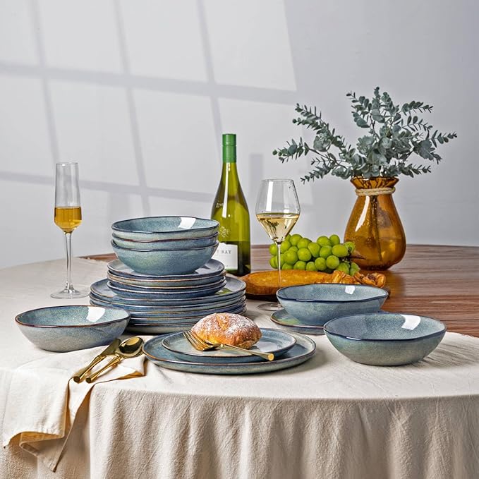 AmorArc Ceramic Dinnerware Sets,Handmade Reactive Glaze Stoneware Plates and Bowls Sets,Highly Scratch Resistant | Dishwasher & Microwave Safe Dishes Set,Service for 6 (18pc)