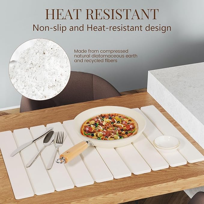 Large Stone Dish Drying Mats for Kitchen Counter 24"(L)×16"(W) Foldable Quick Dry Stone Dish Drying Mats Kitchen Absorbent Diatomaceous Earth Drying Stone Mat for Dishes Bottles Cups White