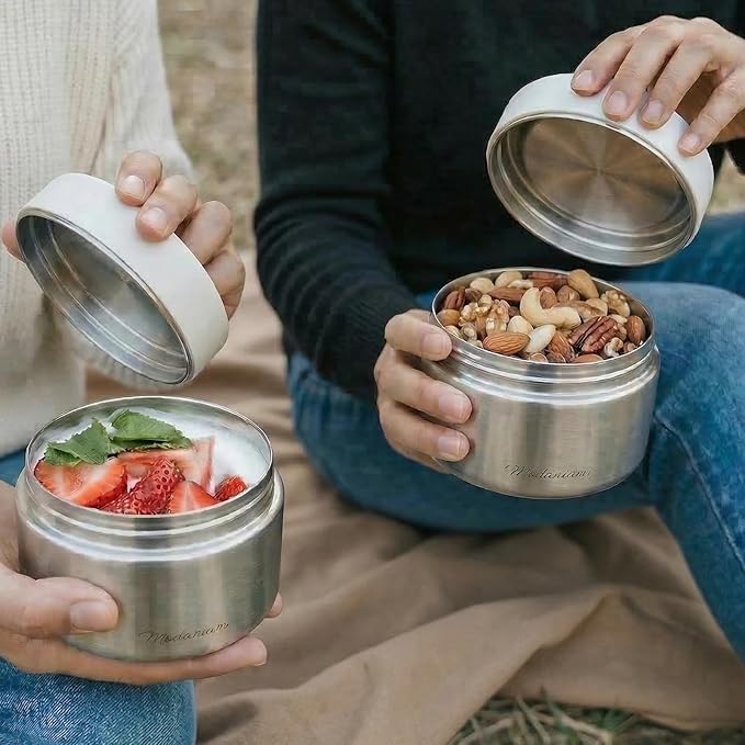 Modaniam Stainless Steel Canister Set with Airtight Lid - Set of 3-8OZ, 16 OZ, 24oz, Coffe, Tea, lunch, Snacks, Metal Containers, Leak Proof Travel Lunch Containers,Kitchen Food Jars