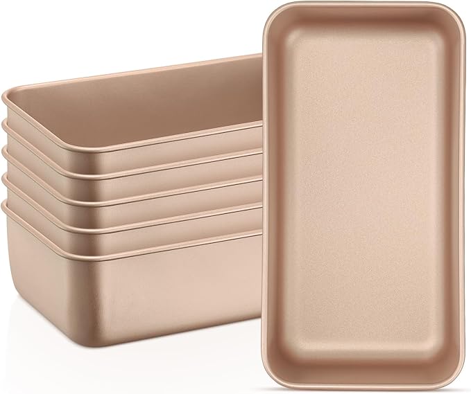 Leonyo 6 Pack Non-Stick 9x5IN Stainless Steel Bread Loaf Pan, Rose Gold | Metal Sandwich Bread Loaf Pans, Bread Pan Tins for Homemade Meatloaf Cakes Brownies Lasagnas, Dishwasher Oven Safe