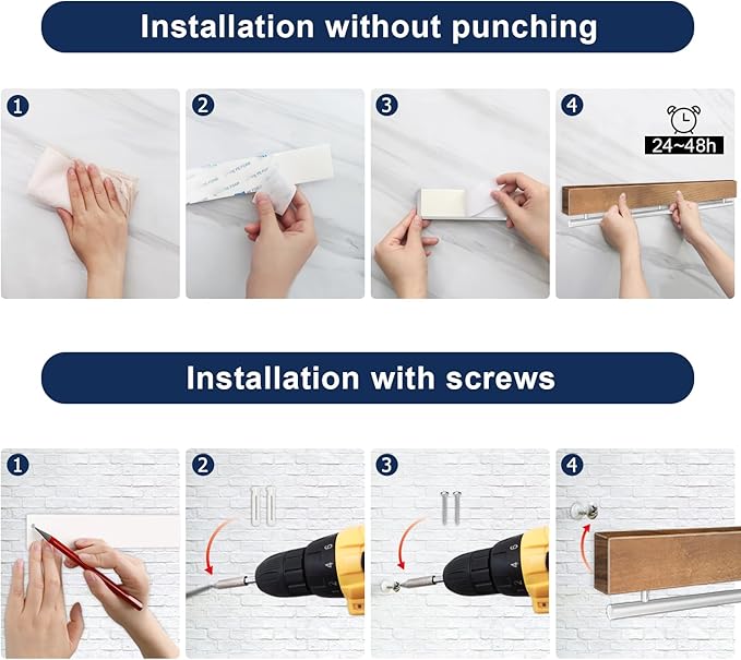Dmore magnetic knife holder for wall—with 15 hooks, No Drilling 23 Inch Wood knife magnetic strip, Extra Strong Magnet knife rack, include Adhesive Tape and screws for Knives and Tools